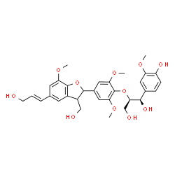 ChemSpider 2D Image | (1R,2R)-1-(4-Hydroxy-3-methoxyphenyl)-2-(4-{3-(hydroxymethyl)-5-[(1E)-3-hydroxy-1-propen-1-yl]-7-methoxy-2,3-dihydro-1-benzofuran-2-yl}-2,6-dimethoxyphenoxy)-1,3-propanediol | C31H36O11