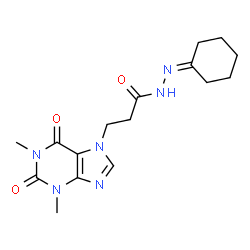 ChemSpider 2D Image | N'-Cyclohexylidene-3-(1,3-dimethyl-2,6-dioxo-1,2,3,6-tetrahydro-7H-purin-7-yl)propanehydrazide | C16H22N6O3