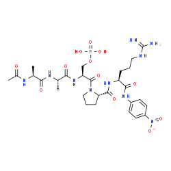 ChemSpider 2D Image | N-Acetyl-L-alanyl-L-alanyl-O-phosphono-L-seryl-L-prolyl-N-(4-nitrophenyl)-L-argininamide | C28H43N10O12P