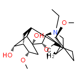 ChemSpider 2D Image | (1alpha,13alpha,14beta,16beta)-20-Ethyl-1,16-dimethoxy-4-(methoxymethyl)aconitane-8,14-diol | C24H39NO5