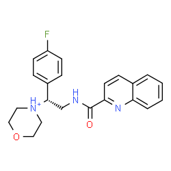 ChemSpider 2D Image | 4-{(1R)-1-(4-Fluorophenyl)-2-[(2-quinolinylcarbonyl)amino]ethyl}morpholin-4-ium | C22H23FN3O2