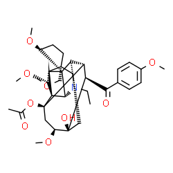 ChemSpider 2D Image | (1beta,6alpha,14beta,16beta)-20-Ethyl-13-hydroxy-1,6,16-trimethoxy-14-(4-methoxybenzoyl)-4-(methoxymethyl)aconitan-8-yl acetate | C35H49NO9