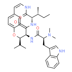 ChemSpider 2D Image | N-[(3R,4S,7S,10Z)-7-[(2R)-2-Butanyl]-3-isopropyl-5,8-dioxo-2-oxa-6,9-diazabicyclo[10.2.2]hexadeca-1(14),10,12,15-tetraen-4-yl]-Nalpha,Nalpha-dimethyl-L-tryptophanamide | C33H43N5O4