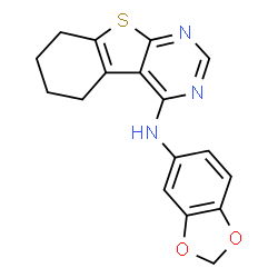 ChemSpider 2D Image | N-(1,3-Benzodioxol-5-yl)-5,6,7,8-tetrahydro[1]benzothieno[2,3-d]pyrimidin-4-amine | C17H15N3O2S