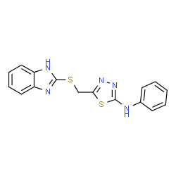 ChemSpider 2D Image | 5-[(1H-Benzimidazol-2-ylsulfanyl)methyl]-N-phenyl-1,3,4-thiadiazol-2-amine | C16H13N5S2