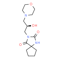 ChemSpider 2D Image | 3-[(2R)-2-Hydroxy-3-(4-morpholinyl)propyl]-1,3-diazaspiro[4.4]nonane-2,4-dione | C14H23N3O4
