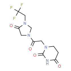 ChemSpider 2D Image | 1-{2-Oxo-2-[4-oxo-3-(2,2,2-trifluoroethyl)-1-imidazolidinyl]ethyl}dihydro-2,4(1H,3H)-pyrimidinedione | C11H13F3N4O4