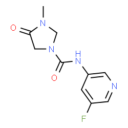 ChemSpider 2D Image | N-(5-Fluoro-3-pyridinyl)-3-methyl-4-oxo-1-imidazolidinecarboxamide | C10H11FN4O2