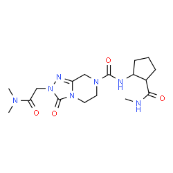 ChemSpider 2D Image | 2-[2-(Dimethylamino)-2-oxoethyl]-N-[2-(methylcarbamoyl)cyclopentyl]-3-oxo-2,5,6,8-tetrahydro[1,2,4]triazolo[4,3-a]pyrazine-7(3H)-carboxamide | C17H27N7O4