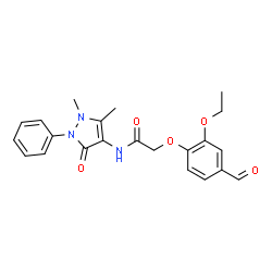 ChemSpider 2D Image | N-(1,5-dimethyl-3-oxo-2-phenylpyrazol-4-yl)-2-(2-ethoxy-4-formylphenoxy)acetamide | C22H23N3O5