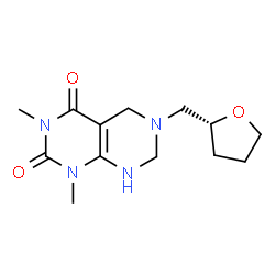 ChemSpider 2D Image | 1,3-Dimethyl-6-[(2R)-tetrahydro-2-furanylmethyl]-5,6,7,8-tetrahydropyrimido[4,5-d]pyrimidine-2,4(1H,3H)-dione | C13H20N4O3