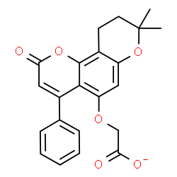 ChemSpider 2D Image | [(8,8-Dimethyl-2-oxo-4-phenyl-9,10-dihydro-2H,8H-pyrano[2,3-f]chromen-5-yl)oxy]acetate | C22H19O6