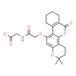 ChemSpider 2D Image | ({[(2,2-Dimethyl-6-oxo-3,4,7,8,9,10-hexahydro-2H,6H-benzo[c]pyrano[2,3-h]chromen-11-yl)oxy]acetyl}amino)acetate | C22H24NO7