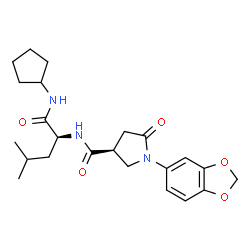 ChemSpider 2D Image | N~2~-{[(3S)-1-(1,3-Benzodioxol-5-yl)-5-oxo-3-pyrrolidinyl]carbonyl}-N-cyclopentyl-L-leucinamide | C23H31N3O5