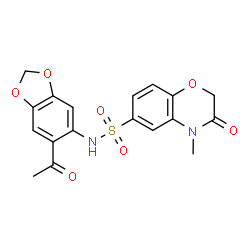 ChemSpider 2D Image | N-(6-Acetyl-1,3-benzodioxol-5-yl)-4-methyl-3-oxo-3,4-dihydro-2H-1,4-benzoxazine-6-sulfonamide | C18H16N2O7S