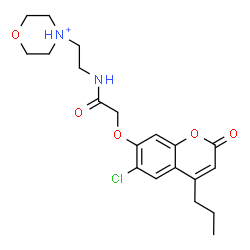 ChemSpider 2D Image | 4-[2-({[(6-Chloro-2-oxo-4-propyl-2H-chromen-7-yl)oxy]acetyl}amino)ethyl]morpholin-4-ium | C20H26ClN2O5