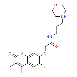 ChemSpider 2D Image | 4-[3-({[(6-Chloro-3,4-dimethyl-2-oxo-2H-chromen-7-yl)oxy]acetyl}amino)propyl]morpholin-4-ium | C20H26ClN2O5
