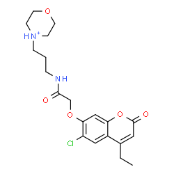 ChemSpider 2D Image | 4-[3-({[(6-Chloro-4-ethyl-2-oxo-2H-chromen-7-yl)oxy]acetyl}amino)propyl]morpholin-4-ium | C20H26ClN2O5