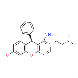 ChemSpider 2D Image | (5R)-4-Amino-3-[2-(dimethylamino)ethyl]-8-hydroxy-5-phenyl-5H-chromeno[2,3-d]pyrimidin-3-ium | C21H23N4O2