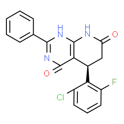 ChemSpider 2D Image | (5R)-5-(2-Chloro-6-fluorophenyl)-2-phenyl-5,8-dihydropyrido[2,3-d]pyrimidine-4,7(1H,6H)-dione | C19H13ClFN3O2