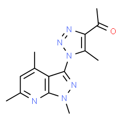 ChemSpider 2D Image | 1-[5-Methyl-1-(1,4,6-trimethyl-1H-pyrazolo[3,4-b]pyridin-3-yl)-1H-1,2,3-triazol-4-yl]ethanone | C14H16N6O