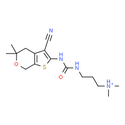 ChemSpider 2D Image | 3-{[(3-Cyano-5,5-dimethyl-4,7-dihydro-5H-thieno[2,3-c]pyran-2-yl)carbamoyl]amino}-N,N-dimethyl-1-propanaminium | C16H25N4O2S