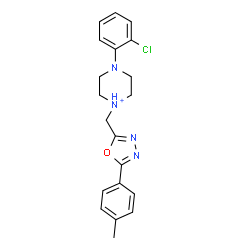 ChemSpider 2D Image | 4-(2-Chlorophenyl)-1-{[5-(4-methylphenyl)-1,3,4-oxadiazol-2-yl]methyl}piperazin-1-ium | C20H22ClN4O