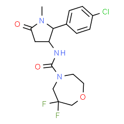ChemSpider 2D Image | N-[2-(4-Chlorophenyl)-1-methyl-5-oxo-3-pyrrolidinyl]-6,6-difluoro-1,4-oxazepane-4-carboxamide | C17H20ClF2N3O3