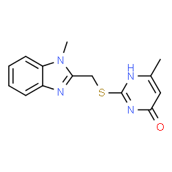 ChemSpider 2D Image | 4(3H)-pyrimidinone, 6-methyl-2-[[(1-methyl-1H-benzimidazol-2-yl)methyl]thio]- | C14H14N4OS