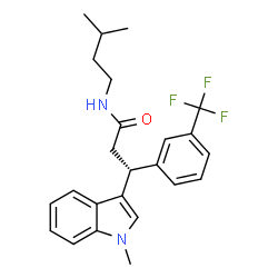ChemSpider 2D Image | (3R)-N-(3-Methylbutyl)-3-(1-methyl-1H-indol-3-yl)-3-[3-(trifluoromethyl)phenyl]propanamide | C24H27F3N2O