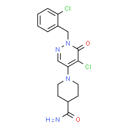 ChemSpider 2D Image | 1-[5-Chloro-1-(2-chlorobenzyl)-6-oxo-1,6-dihydro-4-pyridazinyl]-4-piperidinecarboxamide | C17H18Cl2N4O2