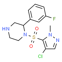 ChemSpider 2D Image | 1-[(4-Chloro-1-methyl-1H-pyrazol-5-yl)sulfonyl]-2-(3-fluorophenyl)piperazine | C14H16ClFN4O2S