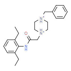 ChemSpider 2D Image | 1-Benzyl-4-{2-[(2,6-diethylphenyl)amino]-2-oxoethyl}piperazinediium | C23H33N3O