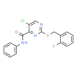ChemSpider 2D Image | 5-Chloro-2-[(2-fluorobenzyl)sulfanyl]-N-phenyl-4-pyrimidinecarboxamide | C18H13ClFN3OS