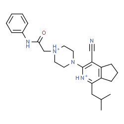 ChemSpider 2D Image | 3-[4-(2-Anilino-2-oxoethyl)piperazin-4-ium-1-yl]-4-cyano-1-isobutyl-6,7-dihydro-5H-cyclopenta[c]pyridinium | C25H33N5O