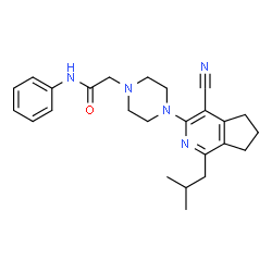 ChemSpider 2D Image | 2-[4-(4-Cyano-1-isobutyl-6,7-dihydro-5H-cyclopenta[c]pyridin-3-yl)-1-piperazinyl]-N-phenylacetamide | C25H31N5O
