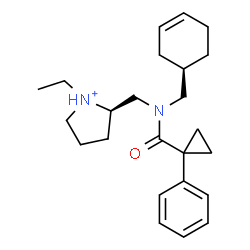 ChemSpider 2D Image | (2R)-2-({[(1R)-3-Cyclohexen-1-ylmethyl][(1-phenylcyclopropyl)carbonyl]amino}methyl)-1-ethylpyrrolidinium | C24H35N2O