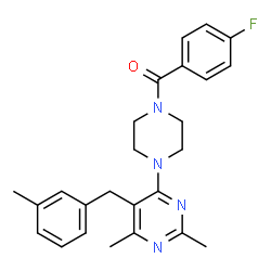 ChemSpider 2D Image | {4-[2,6-Dimethyl-5-(3-methylbenzyl)-4-pyrimidinyl]-1-piperazinyl}(4-fluorophenyl)methanone | C25H27FN4O