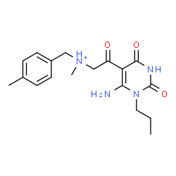 ChemSpider 2D Image | 2-(6-Amino-2,4-dioxo-1-propyl-1,2,3,4-tetrahydro-5-pyrimidinyl)-N-methyl-N-(4-methylbenzyl)-2-oxoethanaminium | C18H25N4O3