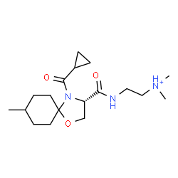 ChemSpider 2D Image | 2-({[(3S)-4-(Cyclopropylcarbonyl)-8-methyl-1-oxa-4-azaspiro[4.5]dec-3-yl]carbonyl}amino)-N,N-dimethylethanaminium | C18H32N3O3
