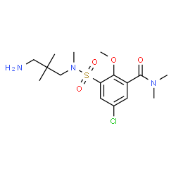 ChemSpider 2D Image | 3-[(3-Amino-2,2-dimethylpropyl)(methyl)sulfamoyl]-5-chloro-2-methoxy-N,N-dimethylbenzamide | C16H26ClN3O4S