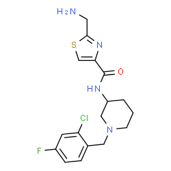 ChemSpider 2D Image | 2-(Aminomethyl)-N-[1-(2-chloro-4-fluorobenzyl)-3-piperidinyl]-1,3-thiazole-4-carboxamide | C17H20ClFN4OS