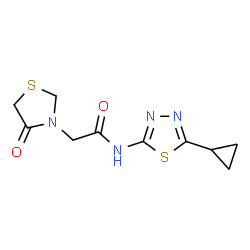 ChemSpider 2D Image | N-(5-Cyclopropyl-1,3,4-thiadiazol-2-yl)-2-(4-oxo-1,3-thiazolidin-3-yl)acetamide | C10H12N4O2S2
