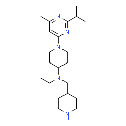 ChemSpider 2D Image | N-Ethyl-1-(2-isopropyl-6-methyl-4-pyrimidinyl)-N-(4-piperidinylmethyl)-4-piperidinamine | C21H37N5