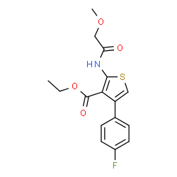 ChemSpider 2D Image | Ethyl 4-(4-fluorophenyl)-2-[(methoxyacetyl)amino]-3-thiophenecarboxylate | C16H16FNO4S