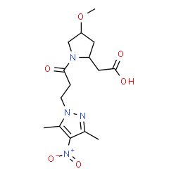 ChemSpider 2D Image | {1-[3-(3,5-Dimethyl-4-nitro-1H-pyrazol-1-yl)propanoyl]-4-methoxy-2-pyrrolidinyl}acetic acid | C15H22N4O6