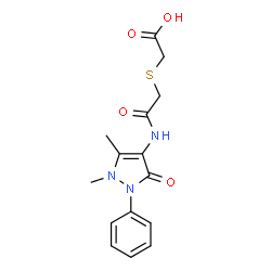 ChemSpider 2D Image | ({2-[(1,5-dimethyl-3-oxo-2-phenyl-2,3-dihydro-1H-pyrazol-4-yl)amino]-2-oxoethyl}thio)acetic acid | C15H17N3O4S