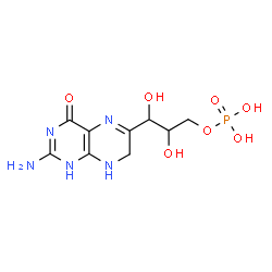 ChemSpider 2D Image | 3-(2-Amino-4-oxo-1,4,7,8-tetrahydro-6-pteridinyl)-2,3-dihydroxypropyl dihydrogen phosphate | C9H14N5O7P