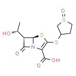 ChemSpider 2D Image | (5R,6S)-6-[(1R)-1-Hydroxyethyl]-3-[(1-oxidotetrahydro-3-thiophenyl)sulfanyl]-7-oxo-4-thia-1-azabicyclo[3.2.0]hept-2-ene-2-carboxylic acid | C12H15NO5S3