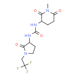 ChemSpider 2D Image | 1-(1-Methyl-2,6-dioxo-3-piperidinyl)-3-[2-oxo-1-(2,2,2-trifluoroethyl)-3-pyrrolidinyl]urea | C13H17F3N4O4